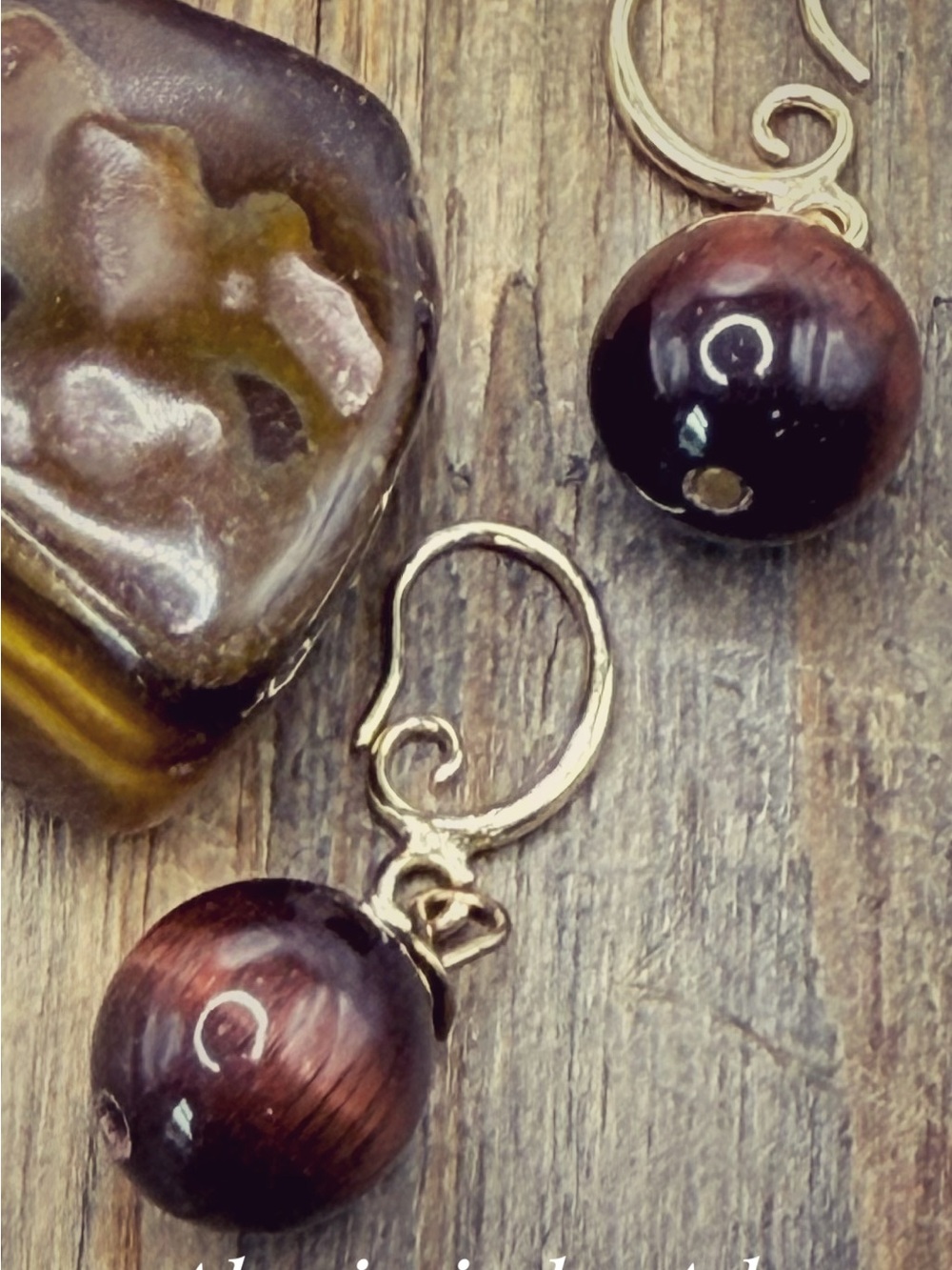 Elegant Brown Tiger's Eye Drop Earrings - Gold Hooks